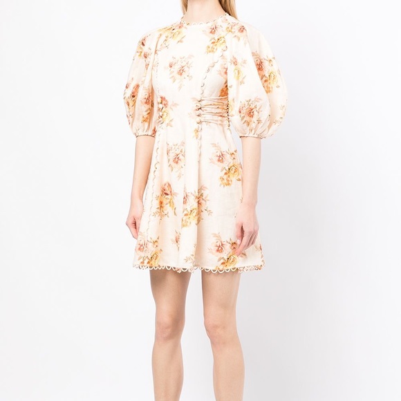 chinese dress ladies Zimmermann Patience Plunge Mini Dress | Cream/Purple Rose